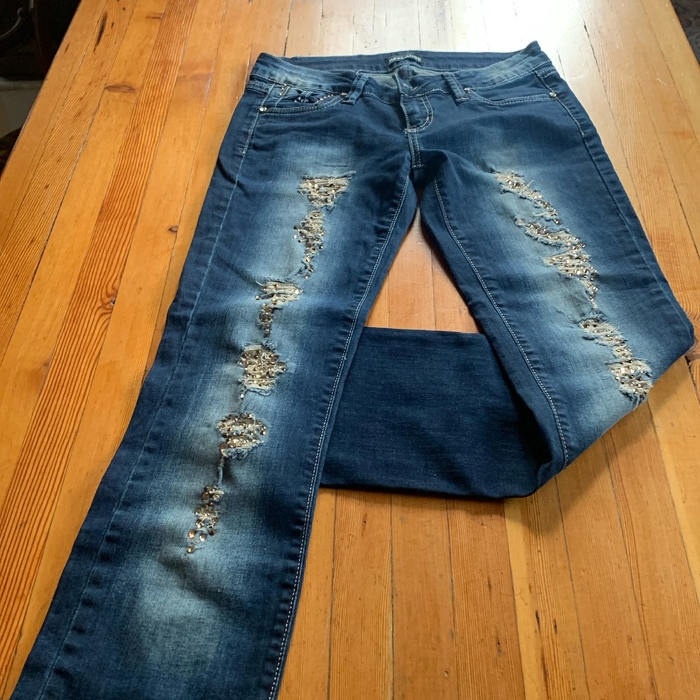 Rhinestone denim jeans